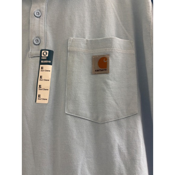 Carhartt Mens XL Blue Short Sleeve Force Relaxed Fit Polo Shirt Pocket Logo - Picture 2 of 5